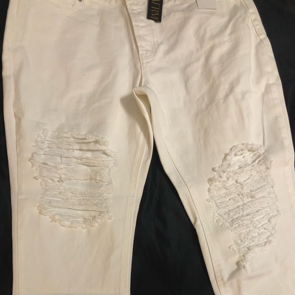AFRM “Luisa” White Denim Distressed Fly Ankle Jeans